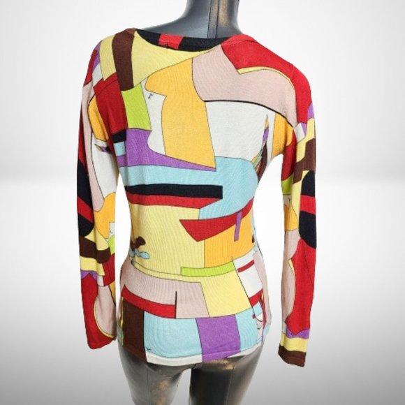 Emilio Pucci Iride Print Silk/Cotton Sweater Pullover Top - Size: 38 - Picture 8 of 16